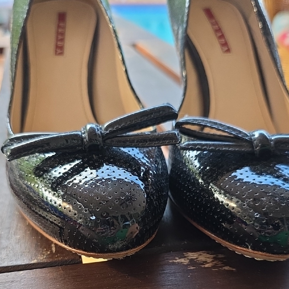 Prada Black Heels with Elegant Bow Detail